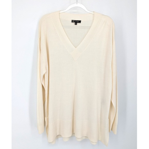 DG2 Diane Gilman Sweaters - DG2 Diane Gilman Lux Touch Ivory V Neck Sweater Top Women's XL Tunic Boyfriend